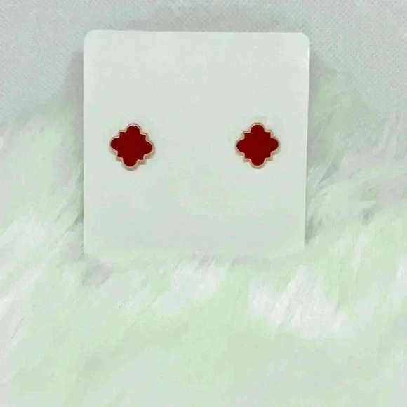 Chloe Clover Stud Earrings 18k Gold Plated Earrings in Red - Picture 4 of 7